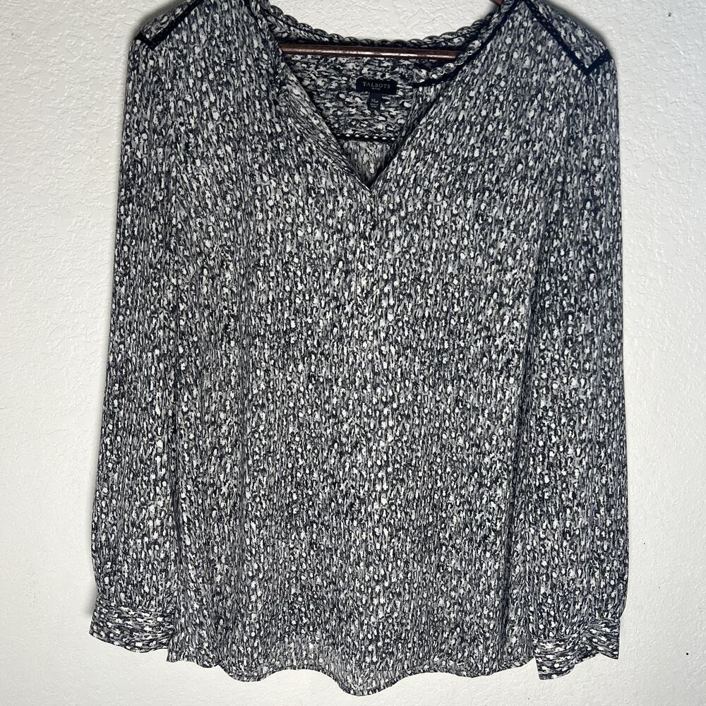 Talbots Women’s XL Lightweight Business Casual Long Sleeve Black Silver ThinLace